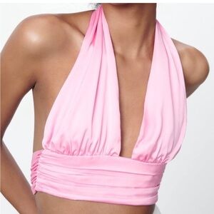 Zara Pink Halter top with bow tie in the back